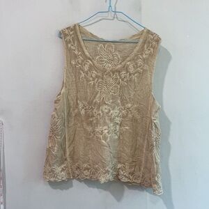 Embroidered Beige Sleeveless Top